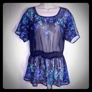 Ann Taylor Loft Sheer Top Scoopneck Gathered Waist